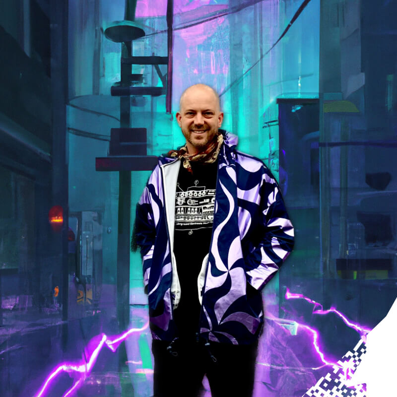 An animated picture of Dr Hitchcock posing in an alleyway in Cyberia.